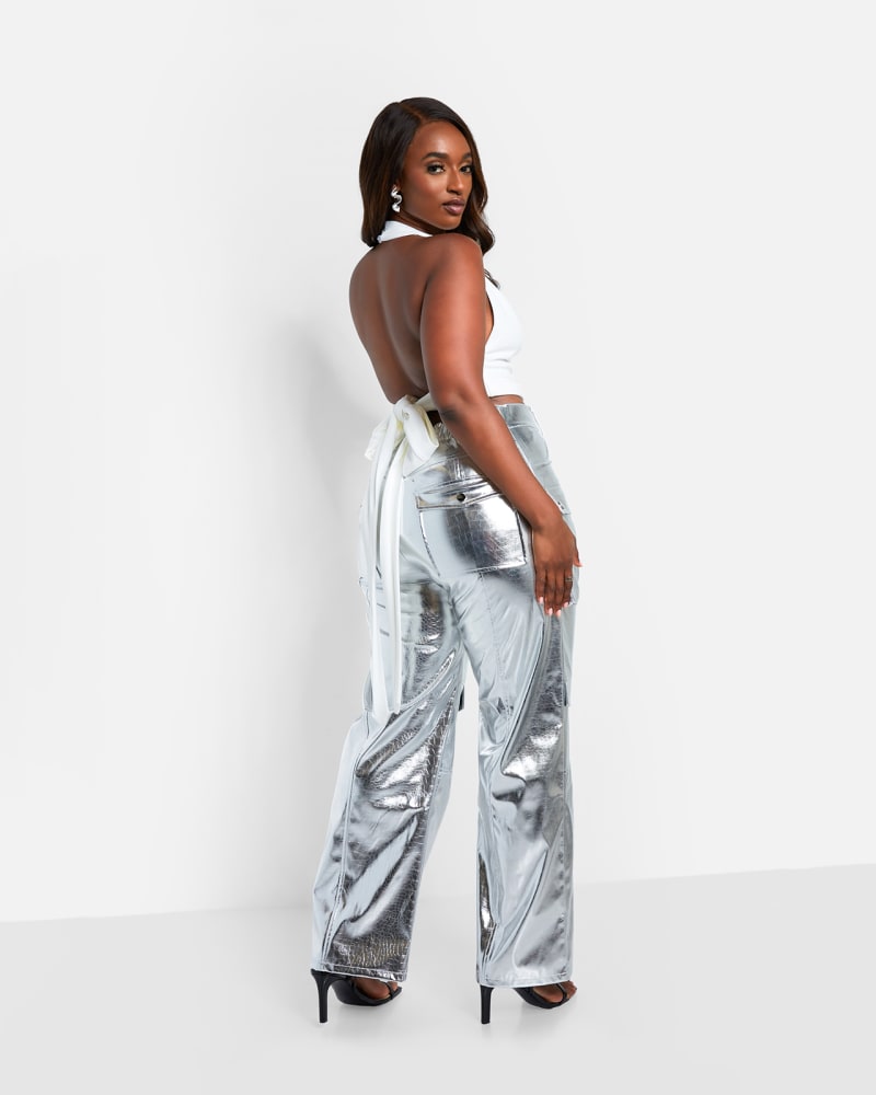 Silver metallic wide leg pants deals